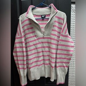 Lands End preppy striped nautical drifter cotton quarter zip pullover